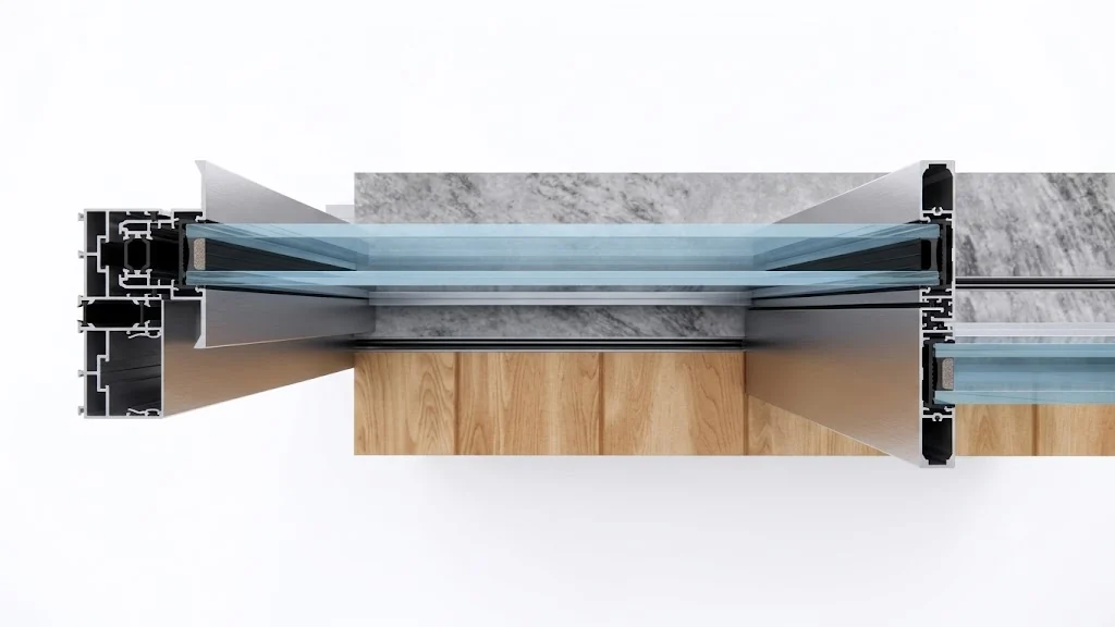 Détail d’un profil aluminium et du vitrage d’une fenêtre minimaliste